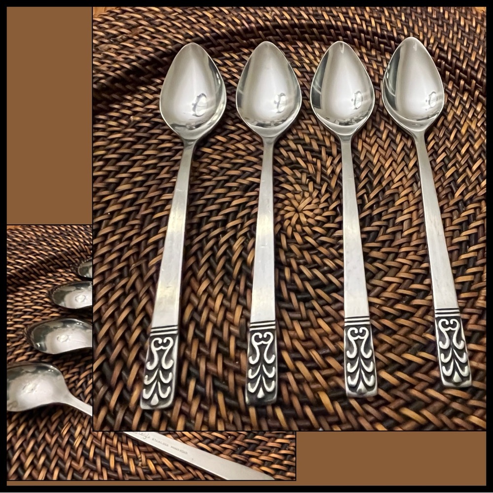 JH Carlyle Spoons Set Of 4 Cameo Style Pointed Tip 6.25-inch Vintage Hong Kong